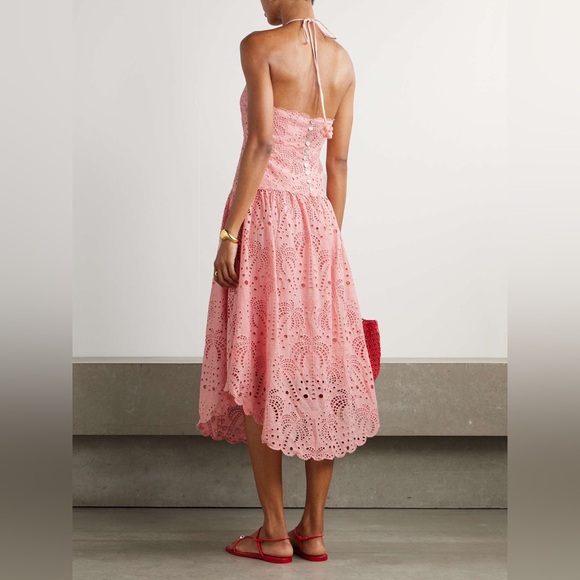 ▪️Farm Rio Palm Tree scalloped broderie anglaise cotton midi dress - Picture 2 of 14